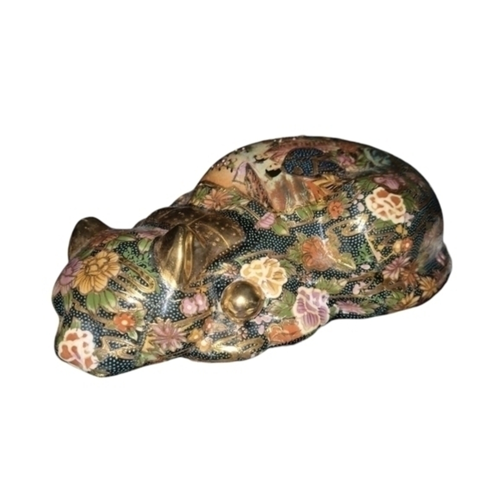 Vintage Japanese Satsuma Moriage Sleeping Cat Geisha Hand-painted Figurine 9.5”